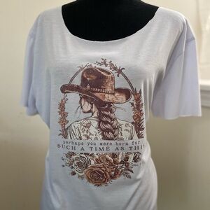 White Graphic T-Shirt with Western Design